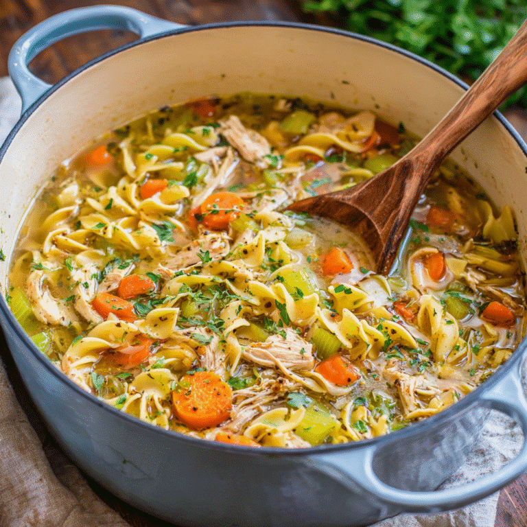 one pot chicken noodle soup with tender chicken and fresh herbs