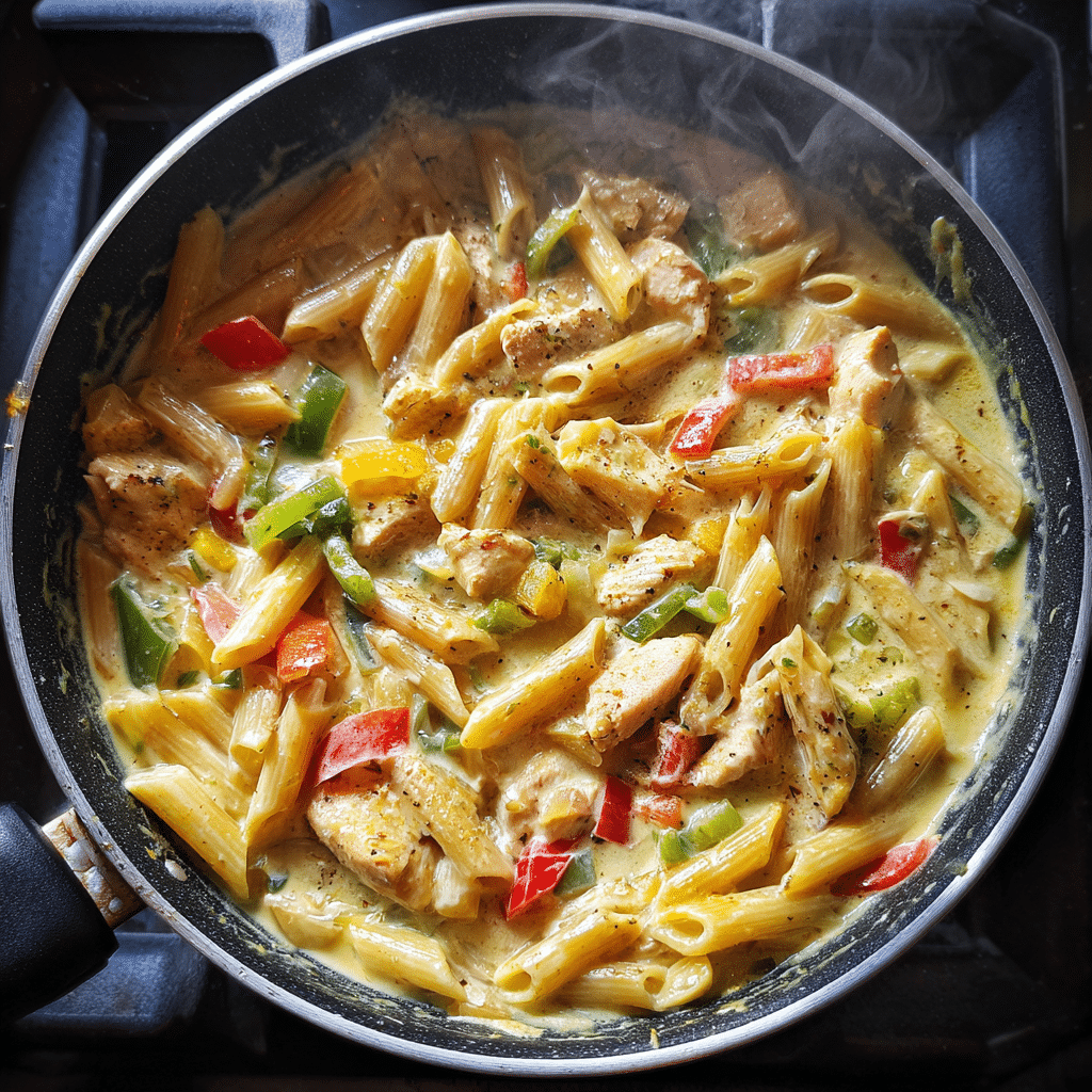Dairy-Free Cajun Chicken Pasta: A Spicy, Creamy Delight Without the Dairy 5 One-pot Dairy-Free Cajun Chicken Pasta cooking on stovetop