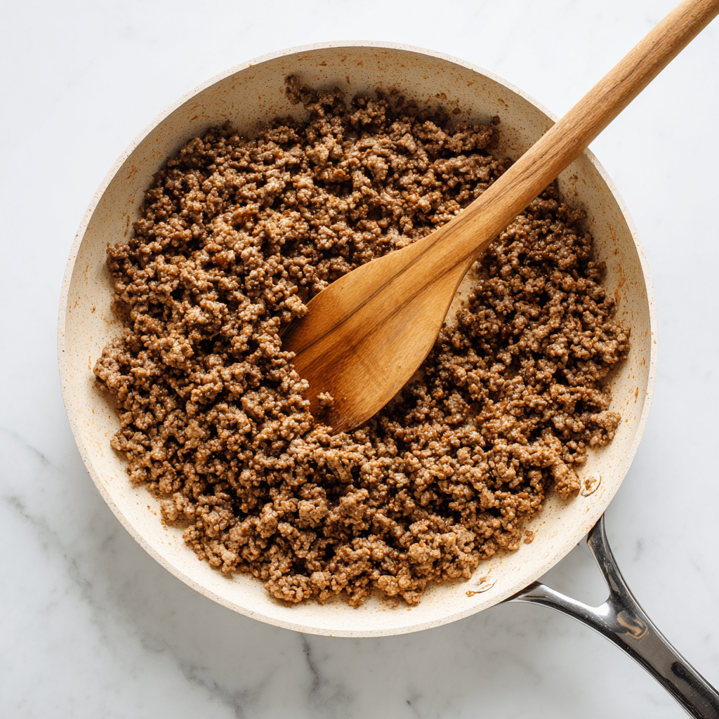 One Pot Lasagna Recipe That’s Quick, Easy, and Loaded with Flavor 6 Browning ground meat in a skillet for One Pot Lasagna