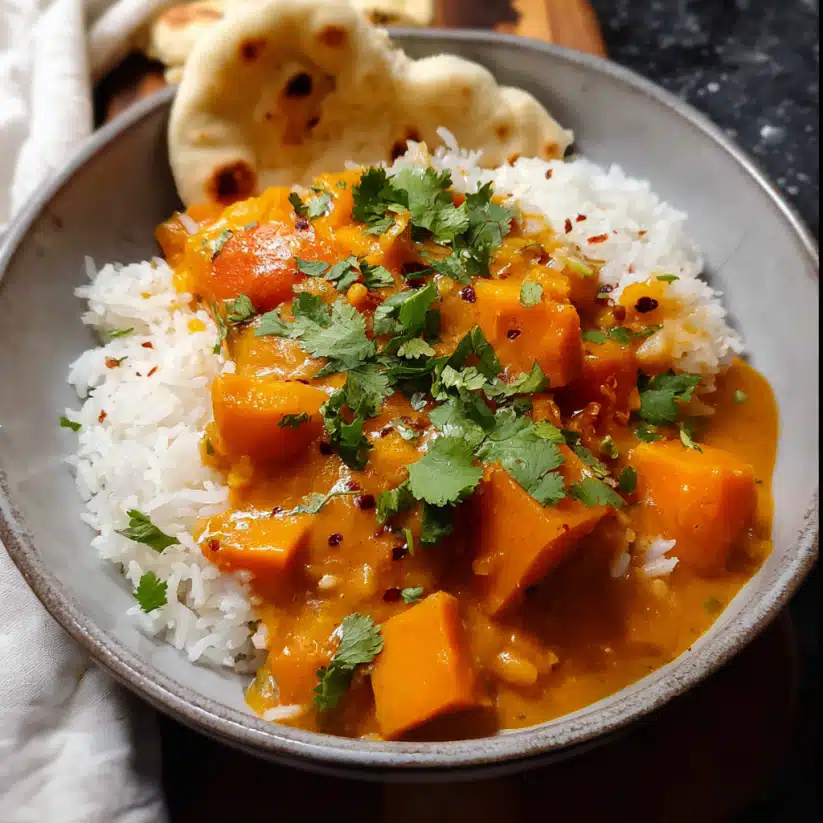 One-Pot Pumpkin Curry with Coconut Milk – Creamy, Comforting & Easy 7 one-pot pumpkin curry with coconut milk served over rice