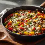 one-pot stuffed pepper casserole recipe in skillet