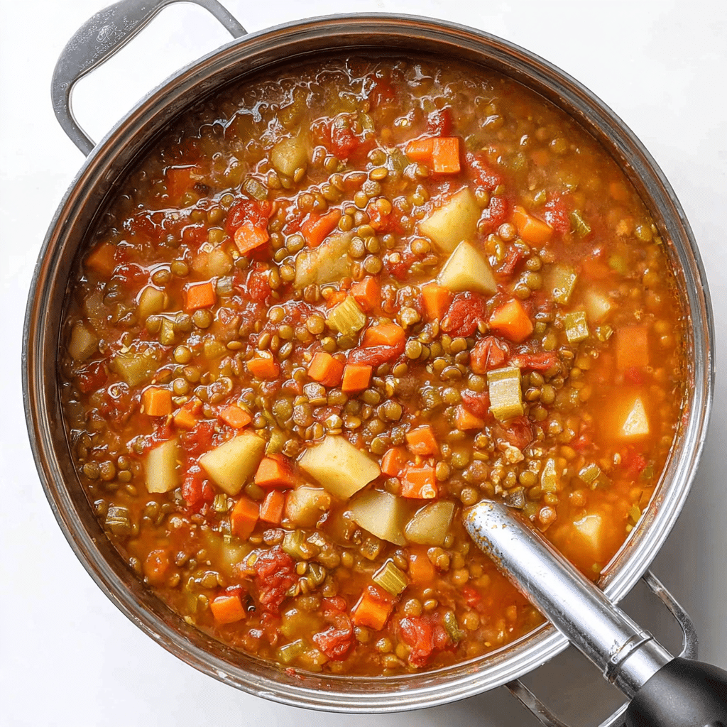 One-Pot Vegan Mediterranean Lentil Soup: A Hearty and Healthy Comfort Meal 5 One-Pot Vegan Mediterranean Lentil Soup cooking with immersion blender