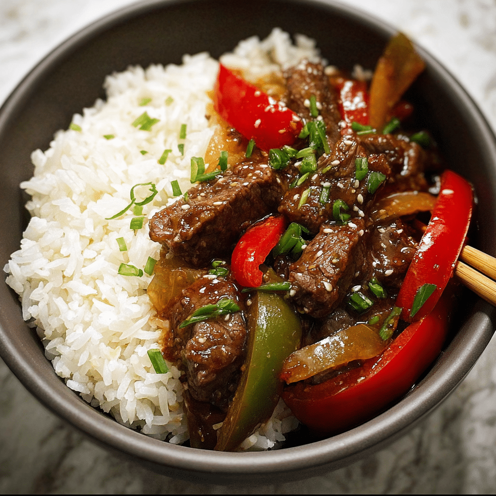 One Pan Pepper Steak Recipe for Quick and Easy Dinners 6 serving one pan pepper steak with rice