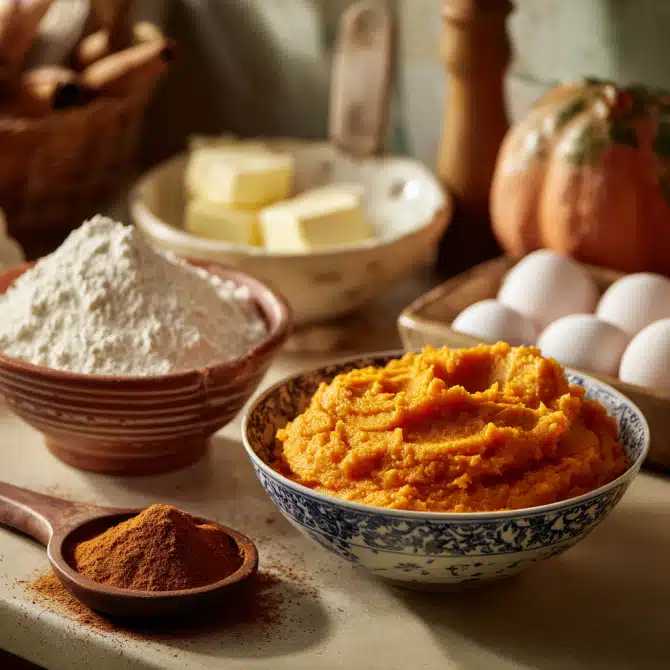 Ingredients for one-bowl Pumpkin Pie Butter Mochi