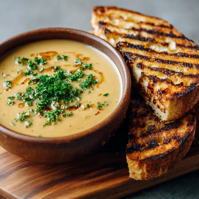 Roasted Garlic Soup – The Perfect Comfort Food Recipe 8 Roasted garlic soup with grilled cheese sandwich