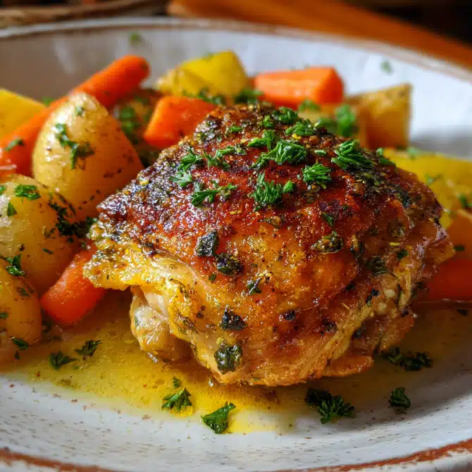 Roasted Sheet Pan Chicken Thighs: Your Go-To One-Pan Family Meal 8 Plated Roasted Sheet Pan Chicken Thighs with veggies