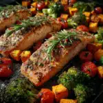 Sheet Pan Salmon and Veggies: The Perfect Guide to a Healthy One-Pan Meal 6 roasted sheet pan salmon broccoli sweet potatoes cherry tomatoes