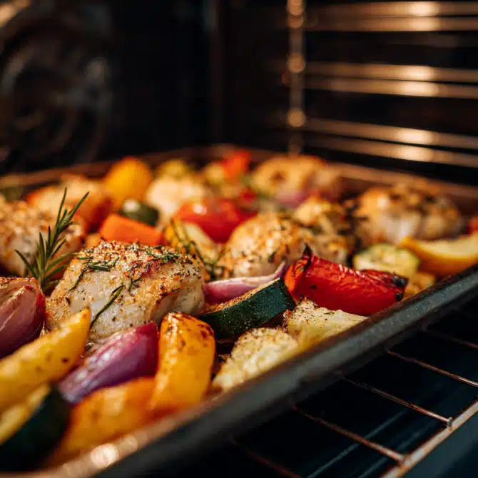 Sheet Pan Chicken with Rainbow Vegetables – A Quick and Simple One-Pan Meal 7 roasting sheet pan chicken with rainbow vegetables in oven