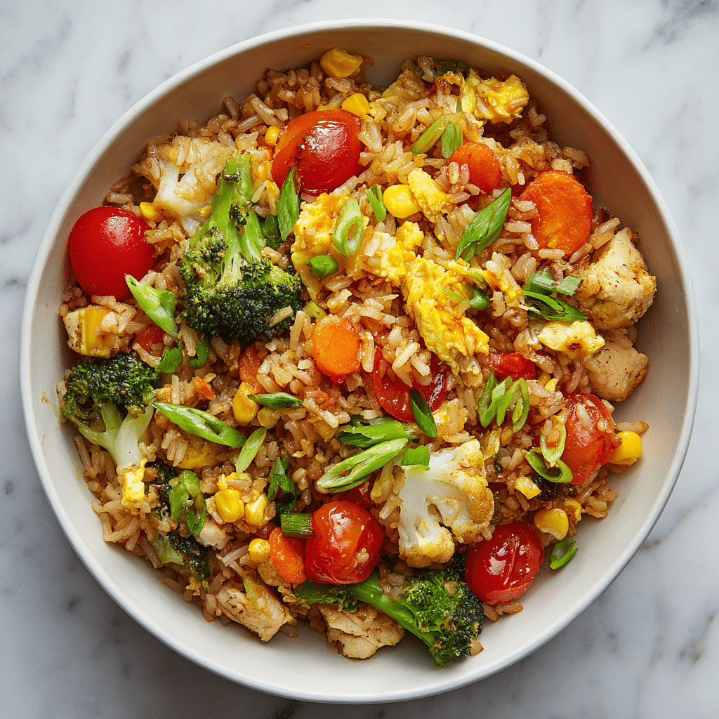 Rainbow Fried Rice (One-Pot Rice Cooker Recipe) – Easy, Healthy, and Colorful Meal 5 Served bowl of Rainbow Fried Rice (one-pot rice cooker recipe)