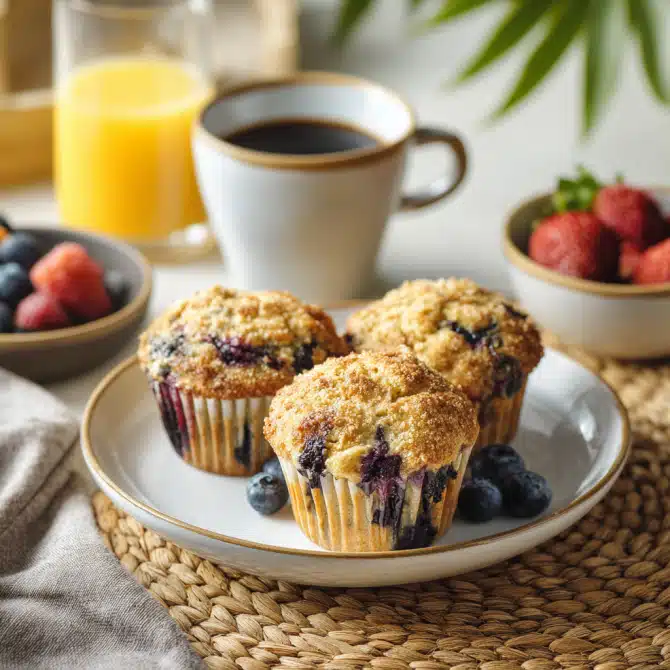 Viral blueberry muffins in one bowl served with coffee