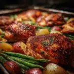 Easy Sheet Pan Chicken Thighs – The Perfect Weeknight Dinner Solution 5 Easy sheet pan chicken thighs being prepped with vegetables and seasoning