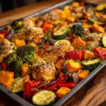 Sheet Pan Chicken with Rainbow Vegetables – A Quick and Simple One-Pan Meal 6 sheet pan chicken with rainbow vegetables fresh from oven