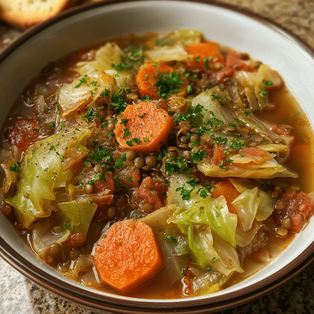 Ground Beef and Cabbage Soup: A Hearty, Healthy Comfort Meal 8 Vegan ground beef and cabbage soup with lentils and fresh vegetables