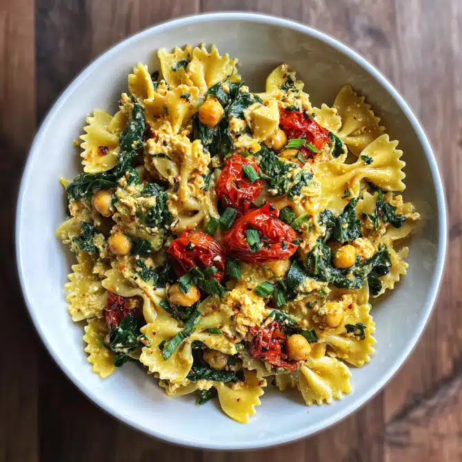 Vegan TikTok Feta Pasta with Spinach and Plant-Based Feta