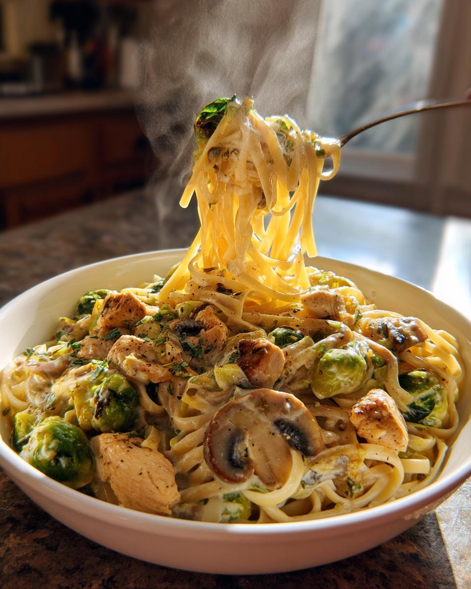 Creamy Chicken, Brussels Sprouts & Mushrooms One-Pot Pasta - detail 1