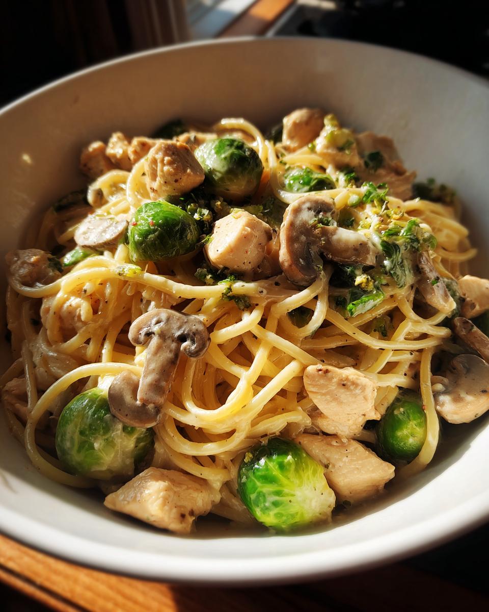 Creamy Chicken, Brussels Sprouts & Mushrooms One-Pot Pasta - detail 2