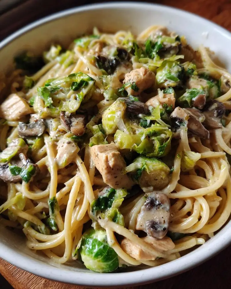 Creamy Chicken, Brussels Sprouts & Mushrooms One-Pot Pasta