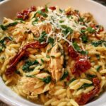Creamy Tuscan Chicken Orzo with Sun-Dried Tomatoes