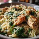 Lemon Garlic Chicken Orzo with Spinach & Parmesan