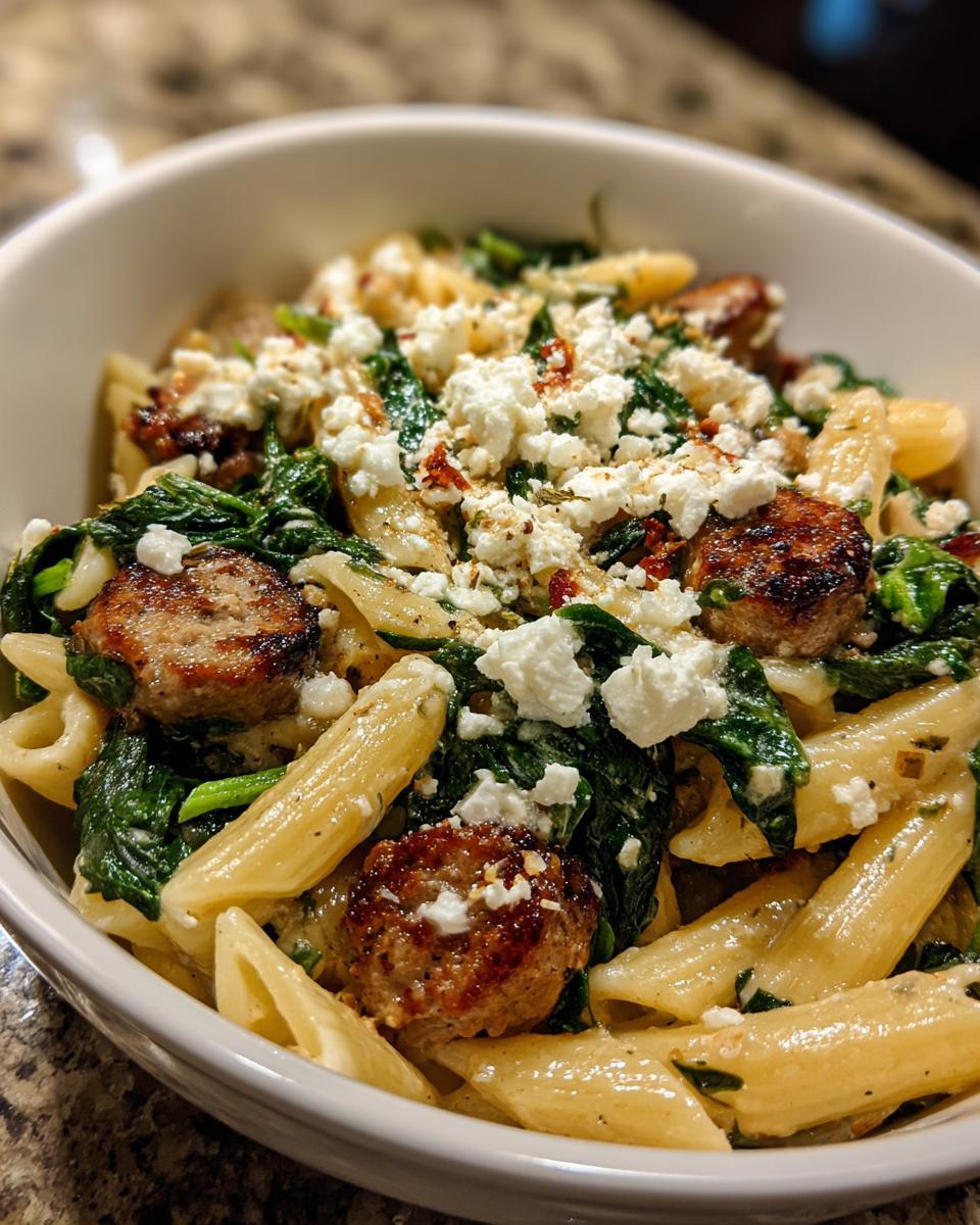 Amazing One-Pot Spinach, Chicken Sausage Pasta 5 One-Pot Spinach, Chicken Sausage & Feta Pasta - detail 1