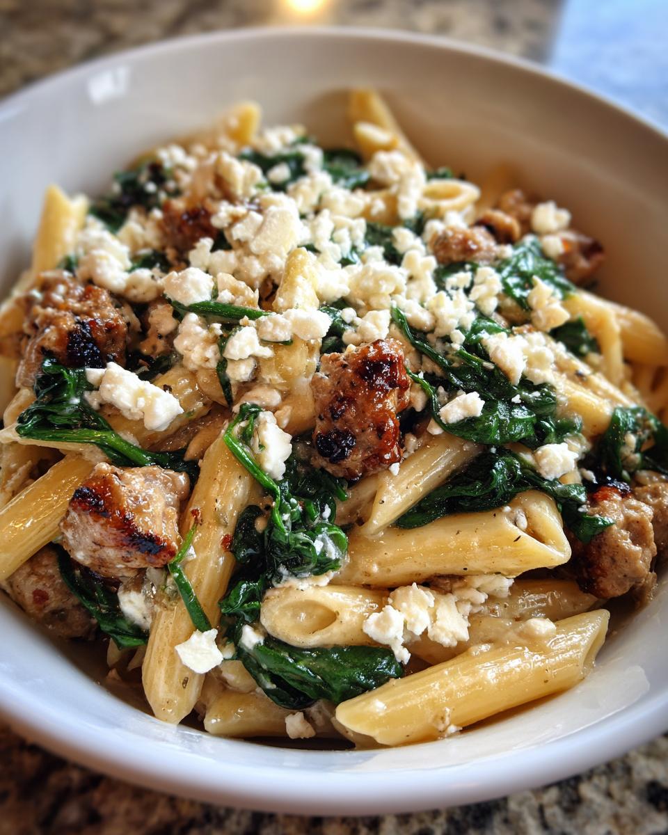 Amazing One-Pot Spinach, Chicken Sausage Pasta 7 One-Pot Spinach, Chicken Sausage & Feta Pasta - detail 3