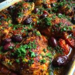 Sheet-Pan Harissa Chicken With Smashed Olives & Apricots