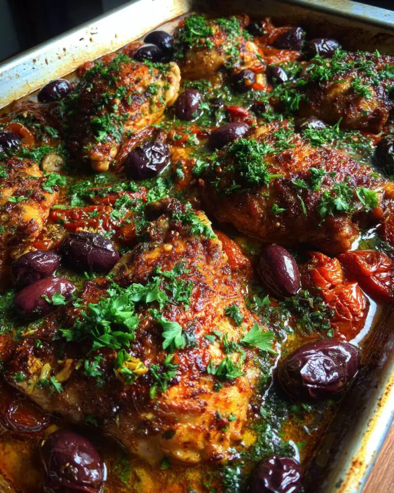 Sheet-Pan Harissa Chicken With Smashed Olives & Apricots
