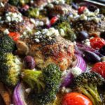Sheet Pan Lemon Garlic Chicken Thighs & Veggies , Mediterranean chicken, Greek dinner