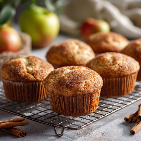 one bowl apple cinnamon muffins cooling on rack