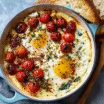 Baked Feta Eggs (TikTok/Pinterest hit) recipe in a rustic bowl.