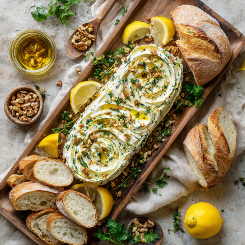 Butter board with herbs, nuts, and lemon – food trends recipes
