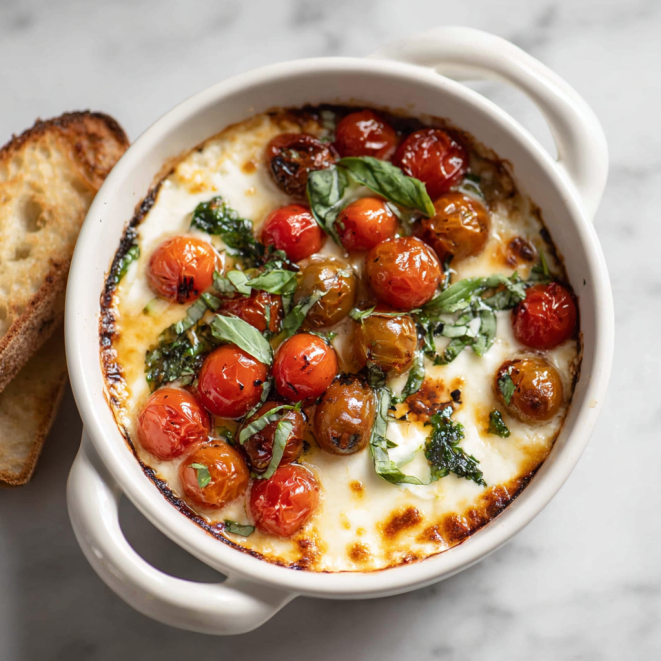 Melty Caprese Dip with Basil and Tomatoes