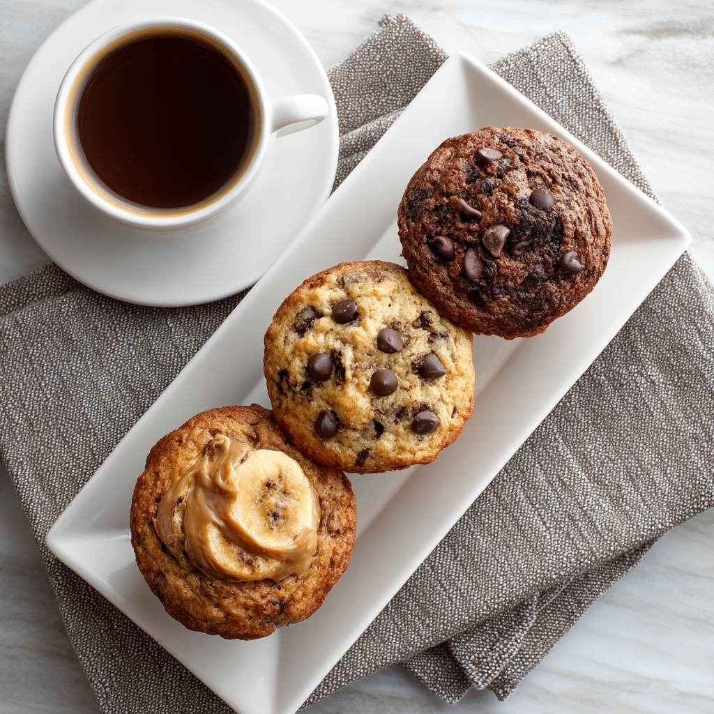 Variations of One-Bowl Chocolate Chip Muffins with banana and cocoa