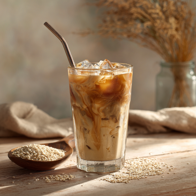 Iced tahini coffee with sesame seeds – food trends recipes