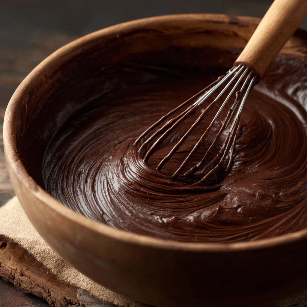 mixing batter for one-bowl chocolate fudge cake