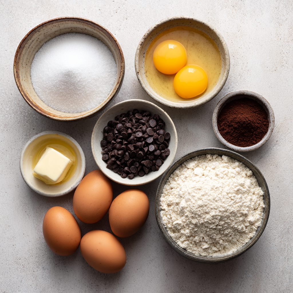 Ingredients for one-bowl double chocolate brownies
