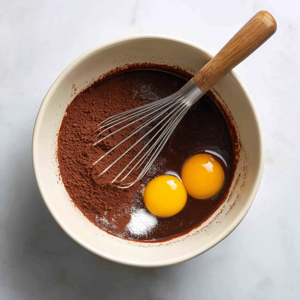 Mixing cocoa and butter for one-bowl brownies