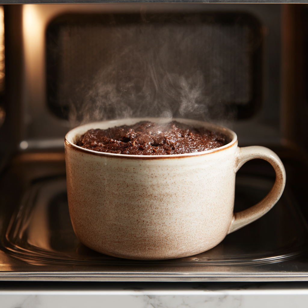 Mug cake rising in microwave