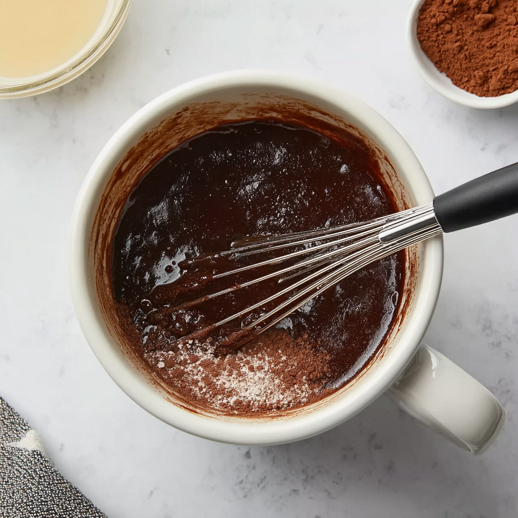 Mixing batter for one-bowl microwave chocolate cake