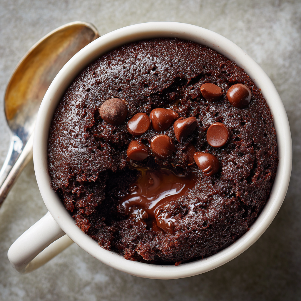 One-bowl microwave chocolate cake in mug