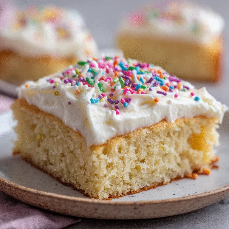 One-Bowl Vanilla Sheet Cake fresh out of the oven.