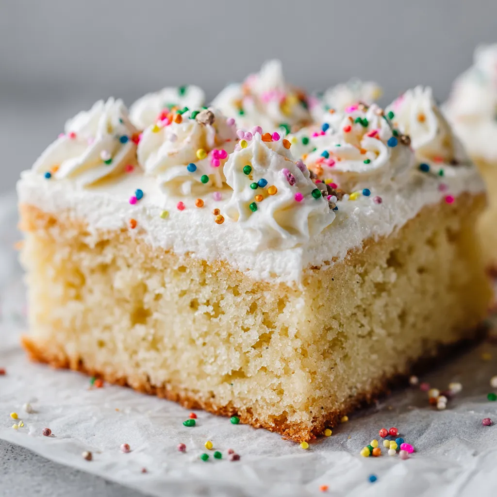 One-bowl vanilla sheet cake with sprinkles