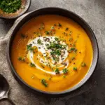 one-pot butternut squash soup served hot with fresh herbs