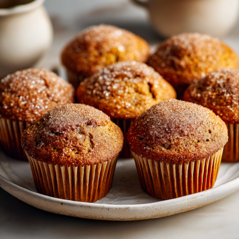 2 ingredient pumpkin spice muffins on rustic plate