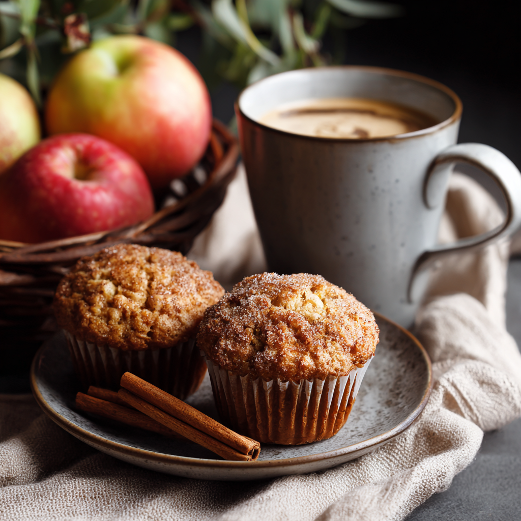 Apple cinnamon muffins served with coffee.