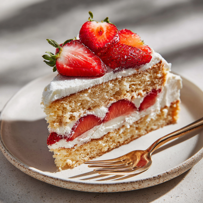 serving one bowl strawberry shortcake cake slice