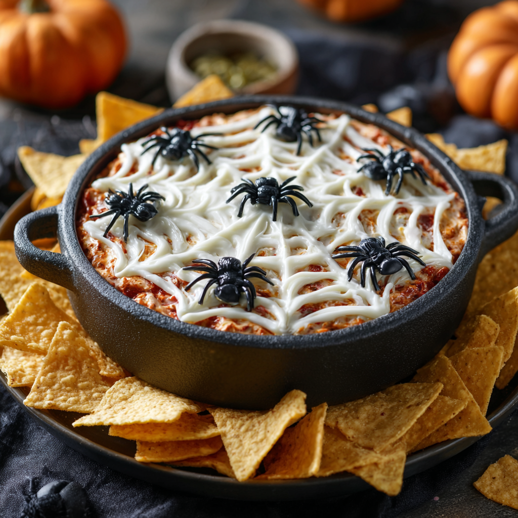 Spooky Halloween Appetizers – Spider Web Dip for Halloween parties.