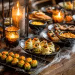 Spooky Halloween Appetizers and Halloween Recipes on a festive party table.