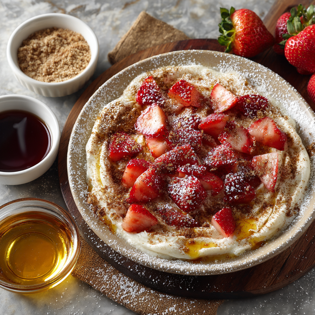 Sweet Viral Butter Board with cinnamon, honey, and strawberries.