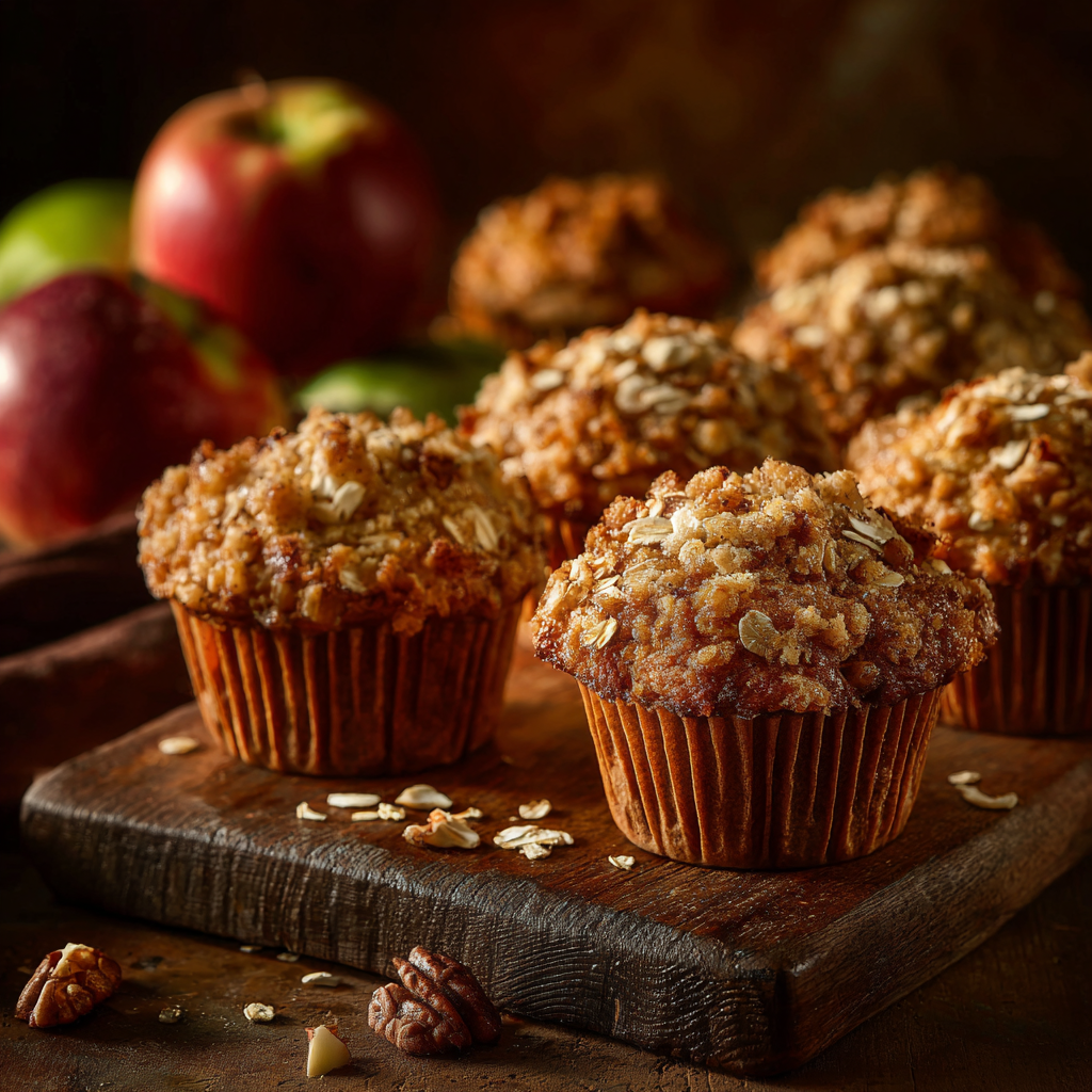 Variations of One-Bowl Apple Cinnamon Muffins with oats, nuts, and streusel topping.